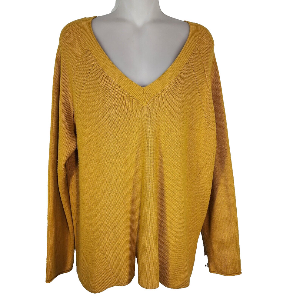 Elliot Lauren Sweater Womens Size XL V Neck Pullover Yellow Modal Cotton Stretch